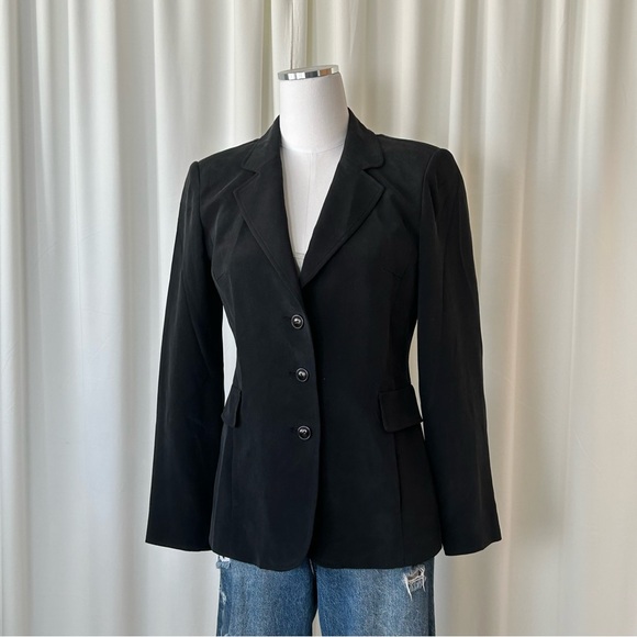 due per due Jackets & Blazers - Due Per Due Vintage 100% Silk Black Tailored Blazer Office Siren Dark Academia